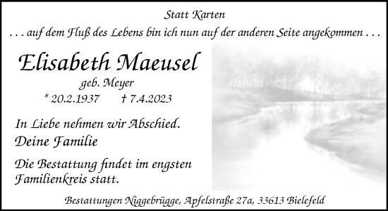 Traueranzeige von Elisabeth Maeusel von Neue Westfälische