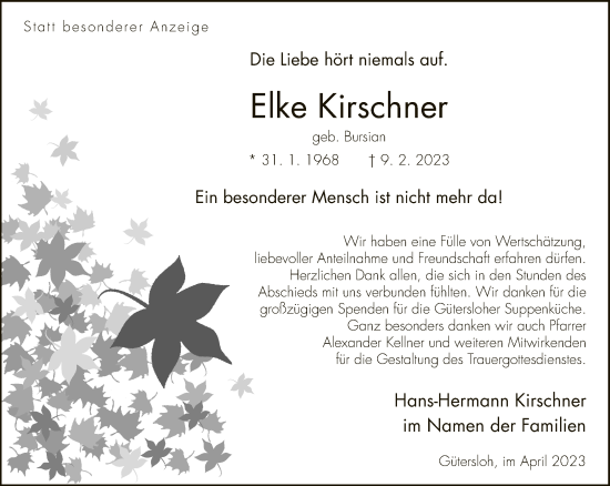 Traueranzeige von Elke Kirschner von Neue Westfälische