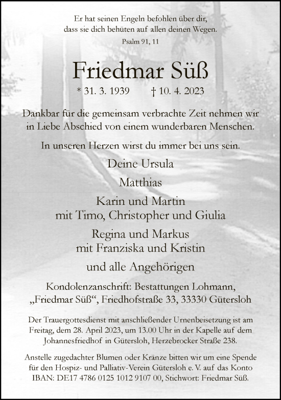 Traueranzeige von Friedmar Süß von Neue Westfälische