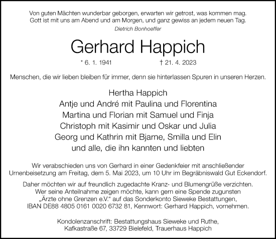Traueranzeige von Gerhard Happich von Neue Westfälische