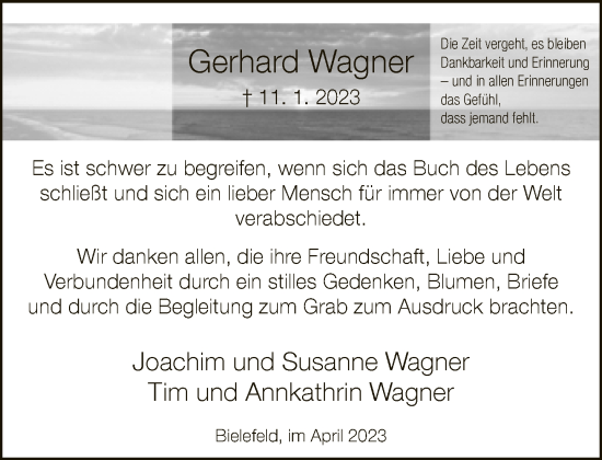 Traueranzeige von Gerhard Wagner von Neue Westfälische