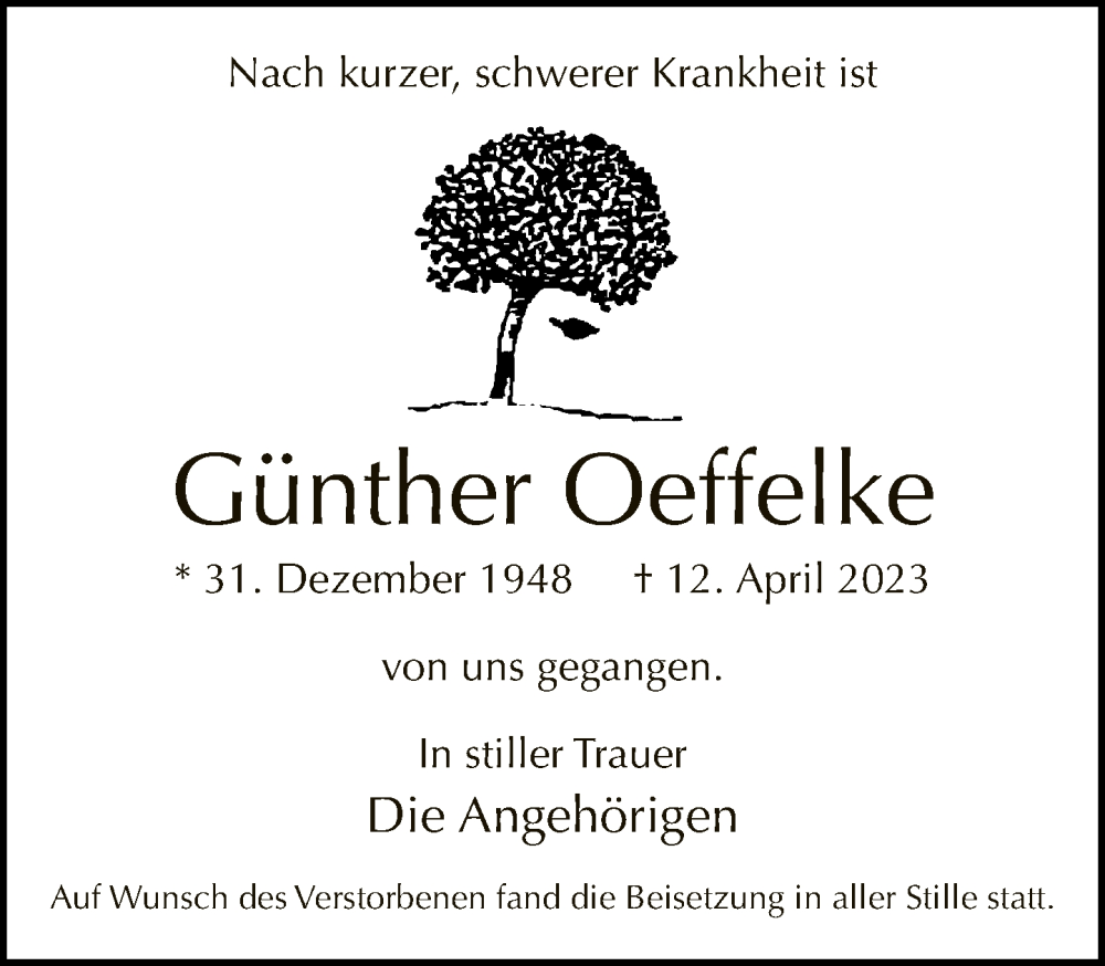  Traueranzeige für Günther Oeffelke vom 29.04.2023 aus Neue Westfälische
