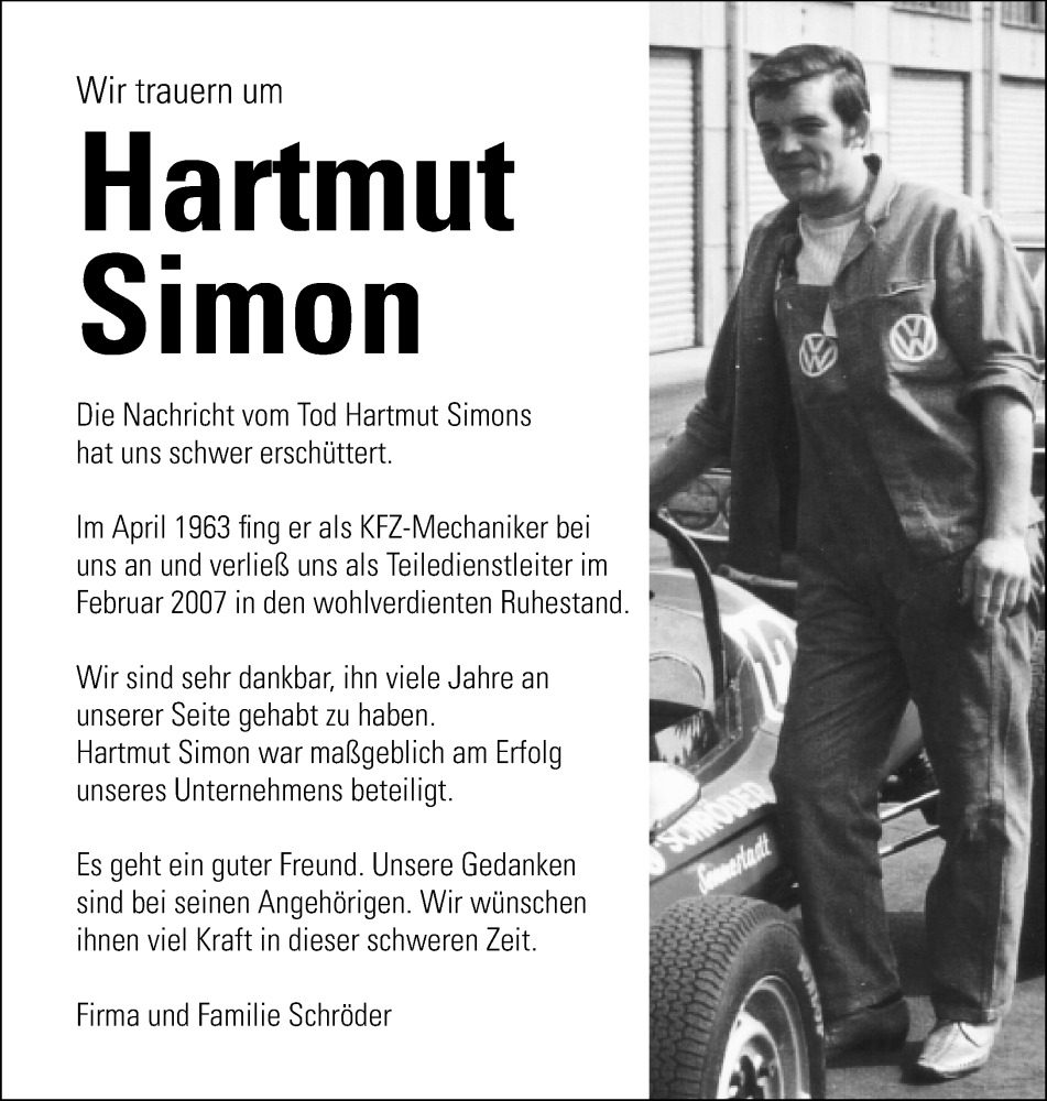  Traueranzeige für Hartmut Simon vom 28.04.2023 aus Neue Westfälische