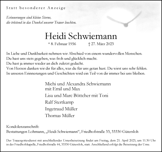 Traueranzeige von Heidi Schwiemann von Neue Westfälische