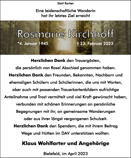 Traueranzeige von Herzlichen Dank den gästen von Neue Westfälische