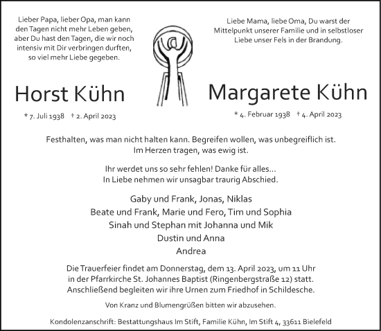 Traueranzeige von Horst und Margarete Kühn von Neue Westfälische
