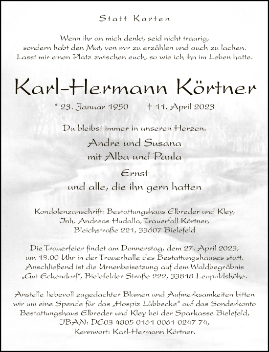 Traueranzeige von Karl-Hermann Körtner von Neue Westfälische