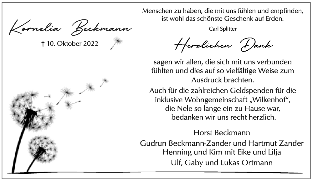  Traueranzeige für Kornelia Beckmann vom 07.04.2023 aus Neue Westfälische
