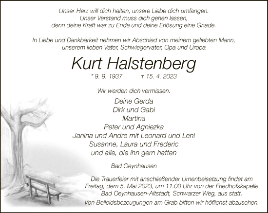 Traueranzeige von Kurt Halstenberg von Neue Westfälische