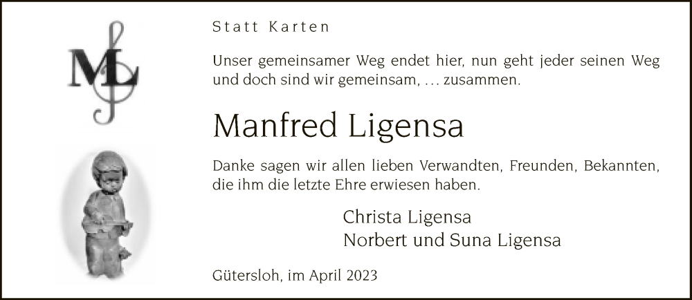  Traueranzeige für Manfred Ligensa vom 28.04.2023 aus Neue Westfälische