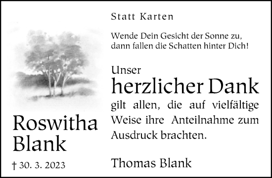 Traueranzeige von Roswitha Blank von Neue Westfälische