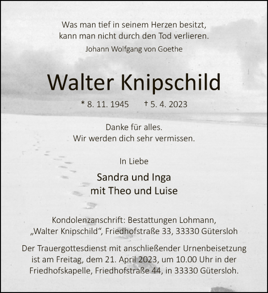 Traueranzeige von Walter Knipschild von Neue Westfälische