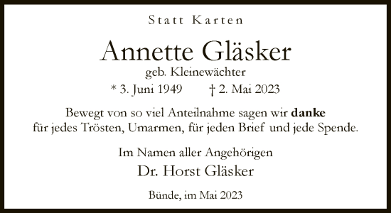 Traueranzeige von Annette Gläsker von Neue Westfälische