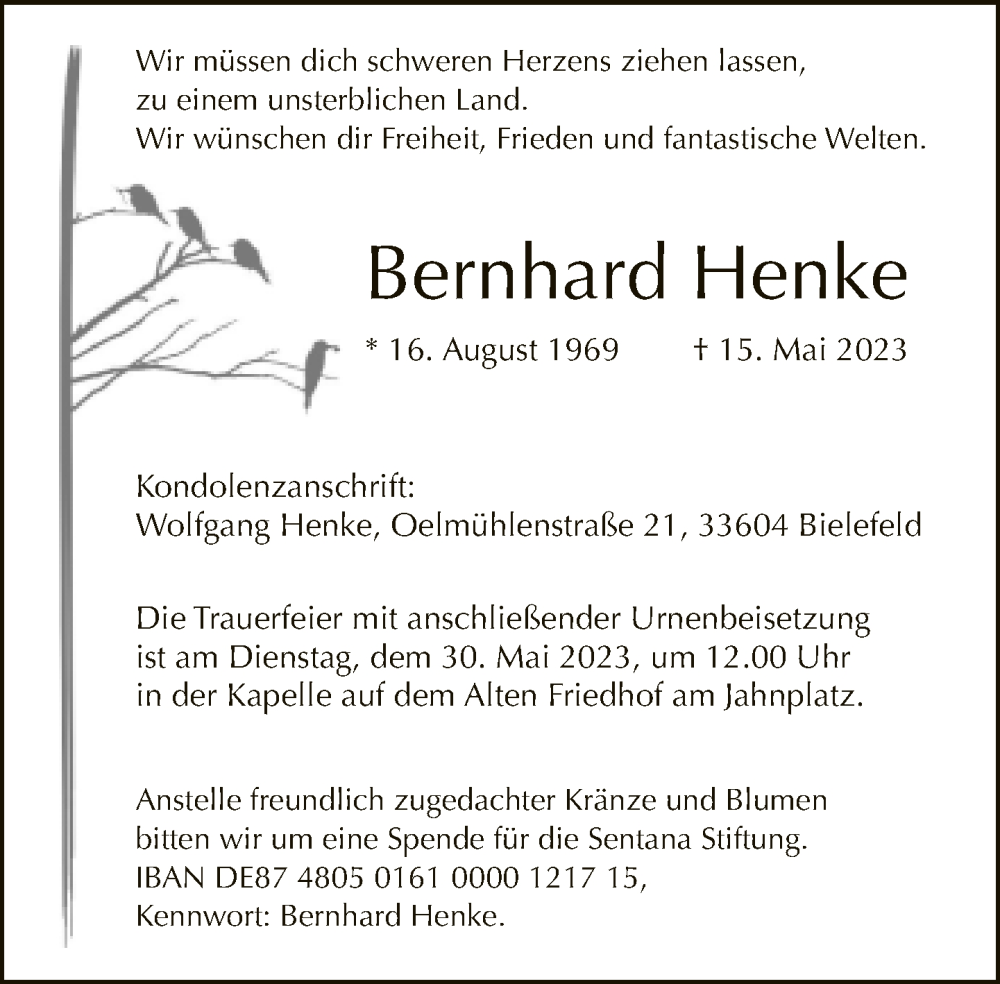  Traueranzeige für Bernhard Henke vom 24.05.2023 aus Neue Westfälische