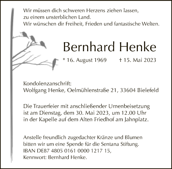 Traueranzeige von Bernhard Henke von Neue Westfälische