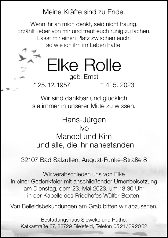 Traueranzeige von Elke Rolle von Neue Westfälische