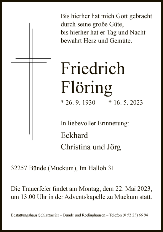 Traueranzeige von Friedrich Flöring von Neue Westfälische