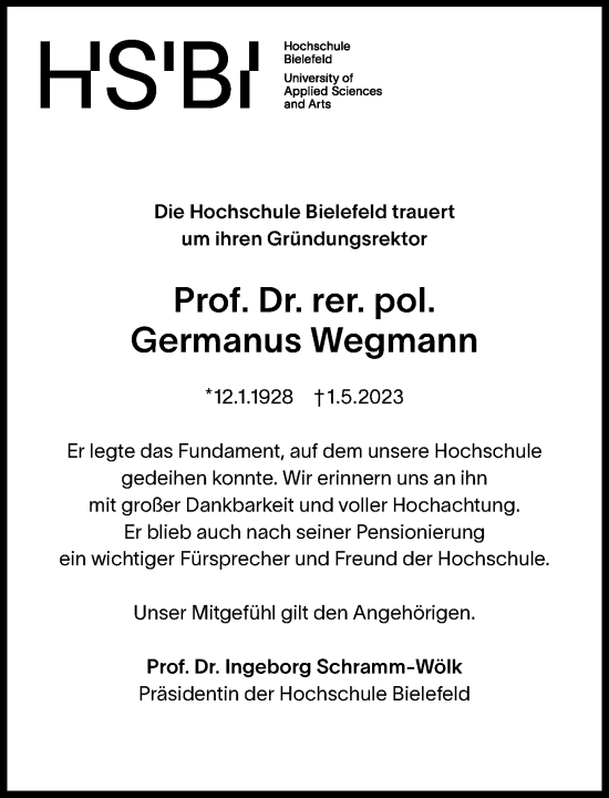 Traueranzeige von Germanus Wegmann von Neue Westfälische