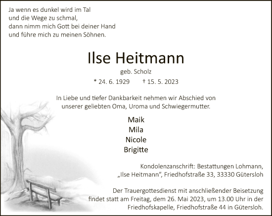 Traueranzeige von Ilse Reitmann von Neue Westfälische