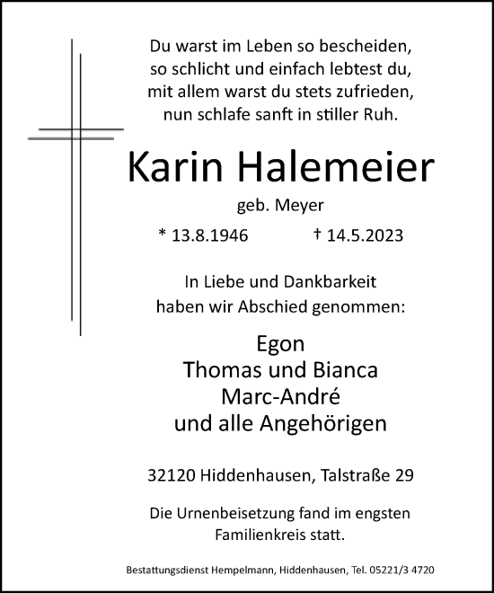 Traueranzeige von Karin Halemeier von Neue Westfälische
