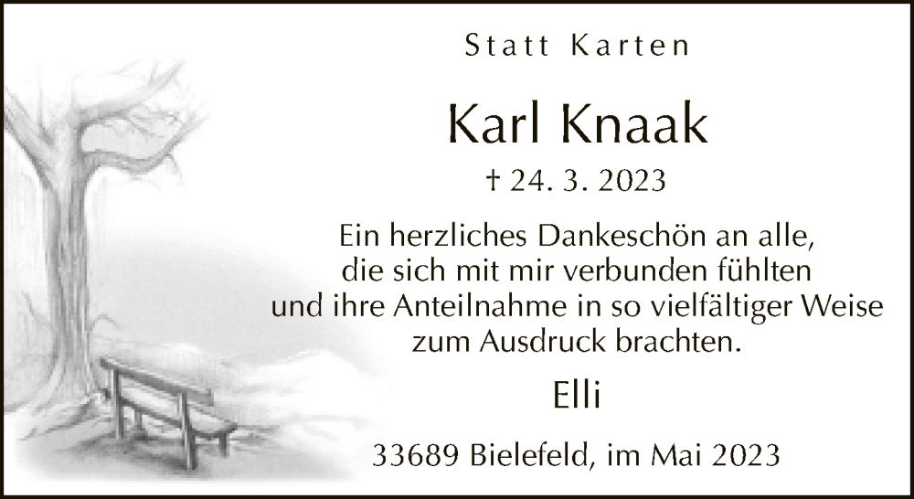  Traueranzeige für Karl Knaak vom 06.05.2023 aus Neue Westfälische