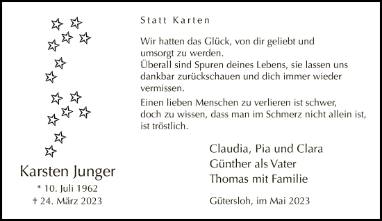 Traueranzeige von Karsten Junger von Neue Westfälische
