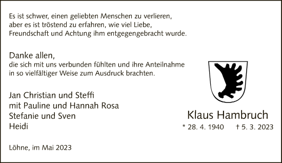 Traueranzeige von Klaus Hambruch von Neue Westfälische