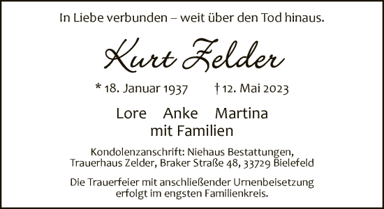 Traueranzeige von Kurt Zelder von Neue Westfälische