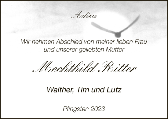 Traueranzeige von Mechthild Ritter von Neue Westfälische