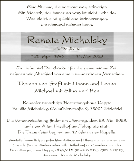 Traueranzeige von Renate Michalsky von Neue Westfälische
