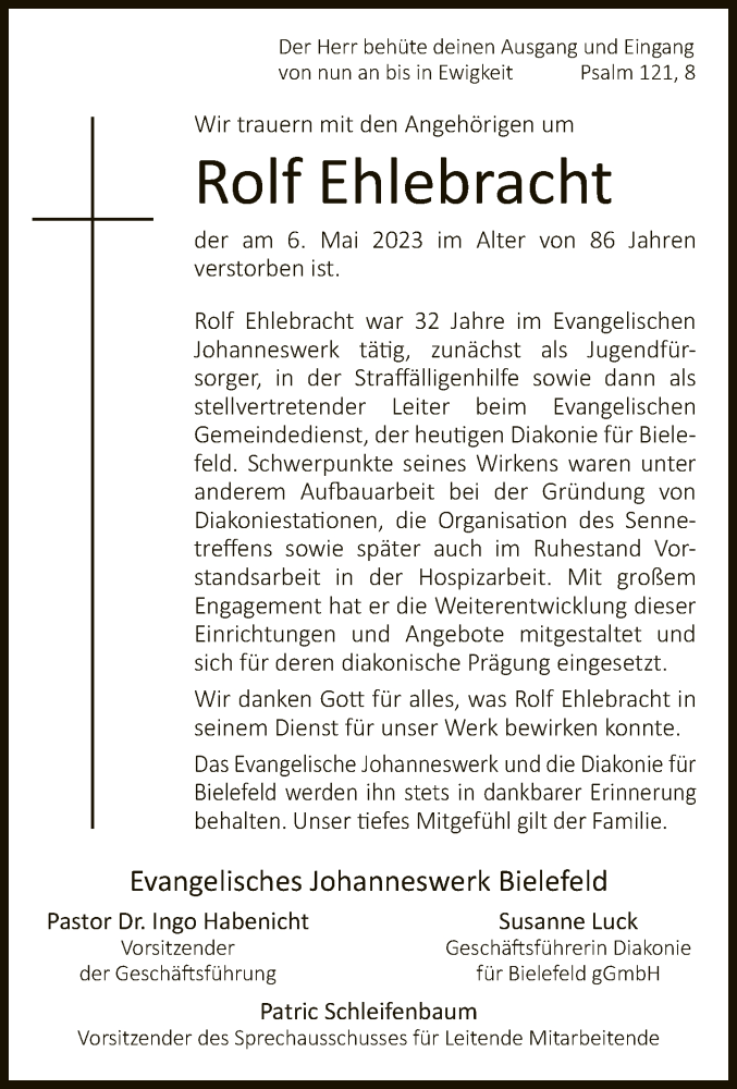  Traueranzeige für Rolf Ehlebracht vom 18.05.2023 aus Neue Westfälische