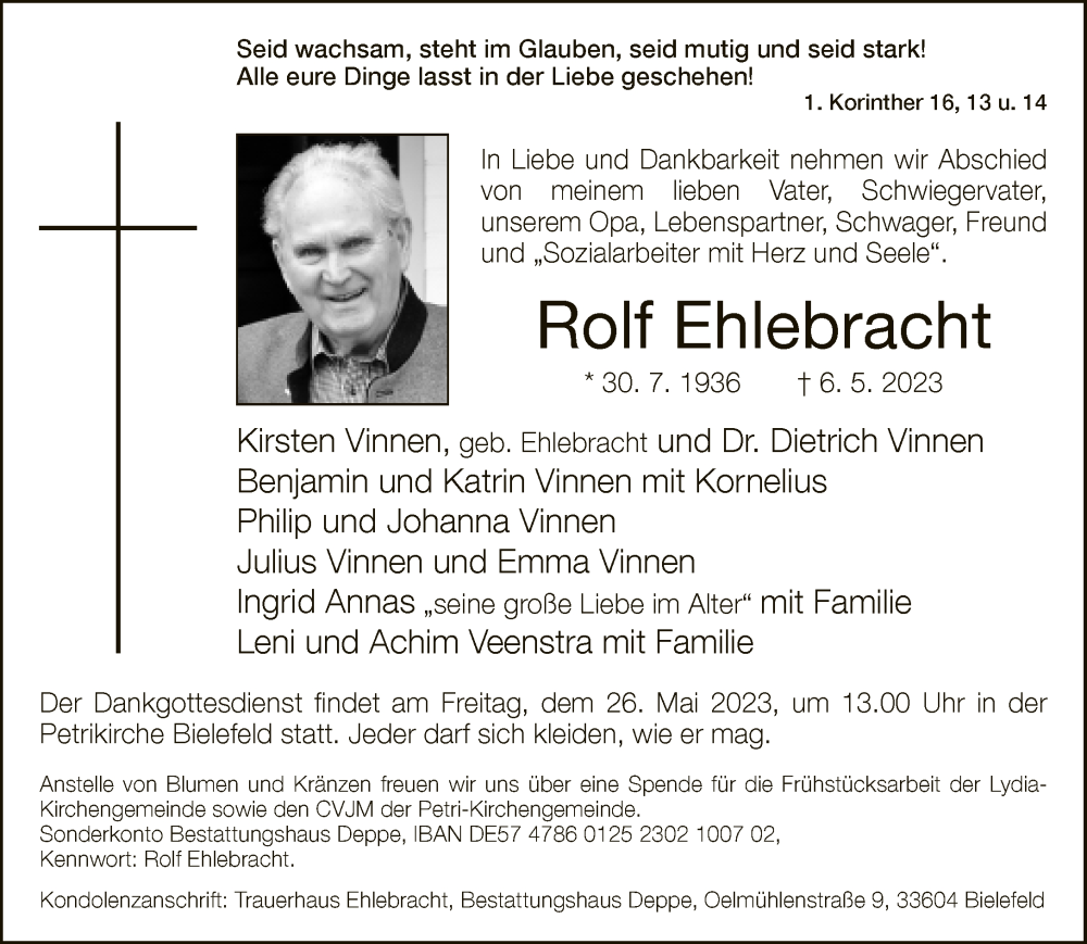  Traueranzeige für Rolf Ehlebracht vom 13.05.2023 aus Neue Westfälische