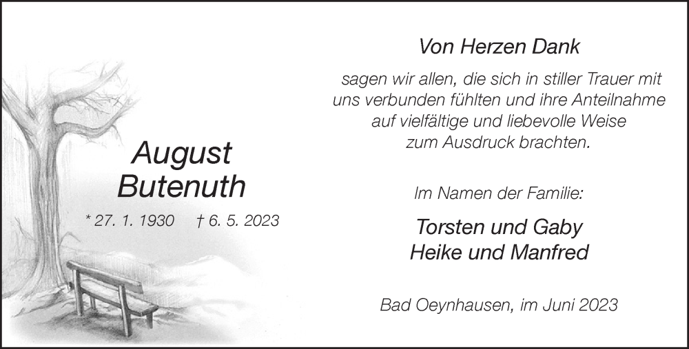  Traueranzeige für August Butenuth vom 17.06.2023 aus Neue Westfälische