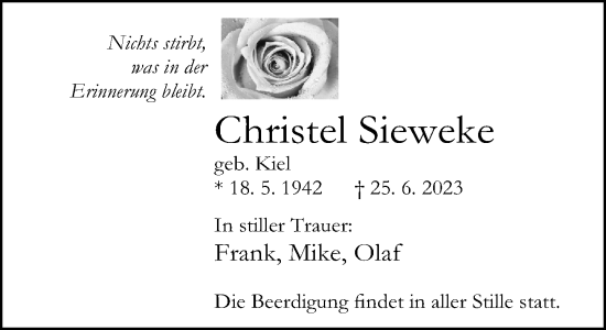 Traueranzeige von Christel Sieweke von Neue Westfälische