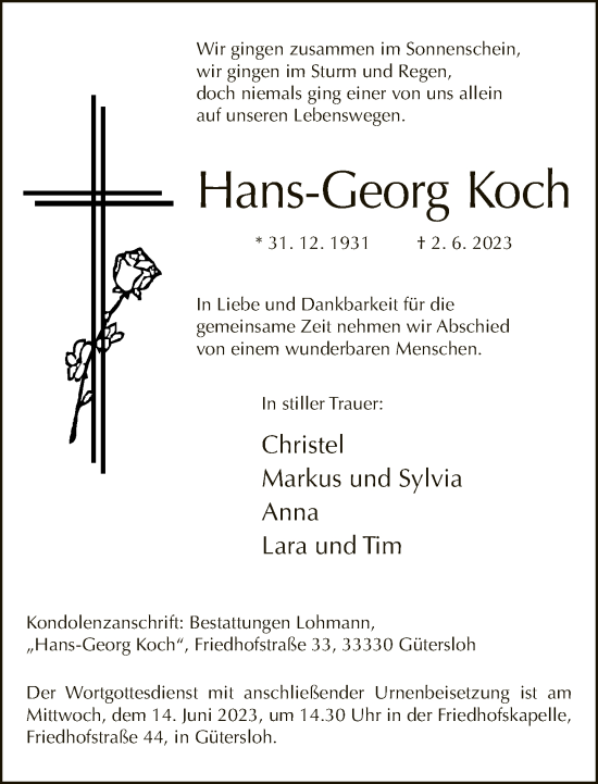 Traueranzeige von Hans-Georg Koch von Neue Westfälische