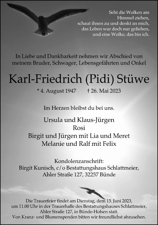 Traueranzeige von Karl-Friedrich Stüwe von Neue Westfälische
