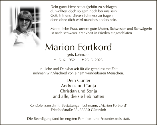 Traueranzeige von Marion Fortkord von Neue Westfälische