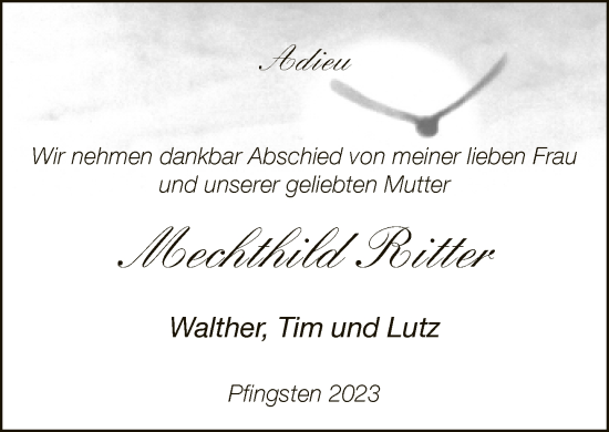 Traueranzeige von Mechthild Ritter von Neue Westfälische