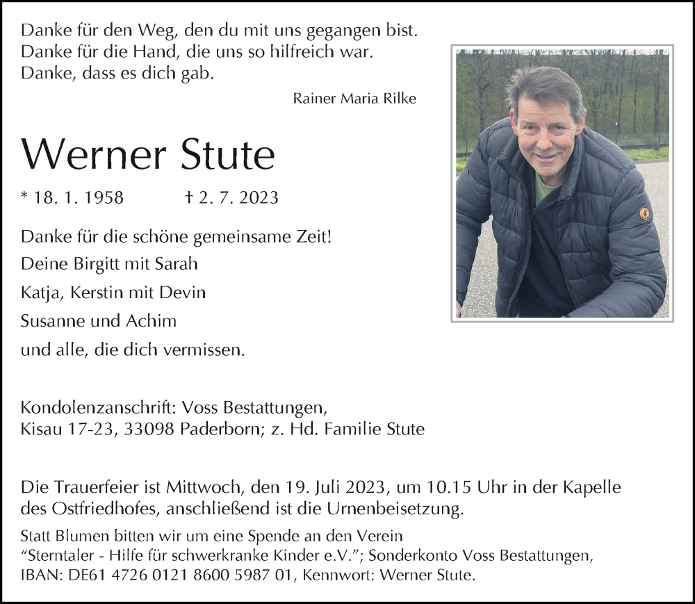  Traueranzeige für Werner Stute vom 08.07.2023 aus Neue Westfälische