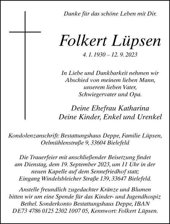 Traueranzeige von Folkert Lüpsen von Neue Westfälische