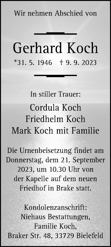 Traueranzeige von Gerhard Koch von Neue Westfälische