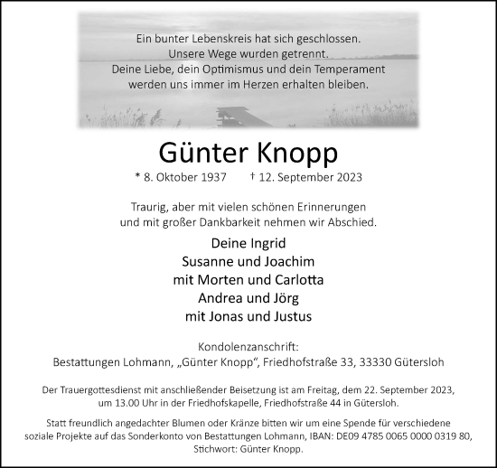 Traueranzeige von Günter Knopp von Neue Westfälische