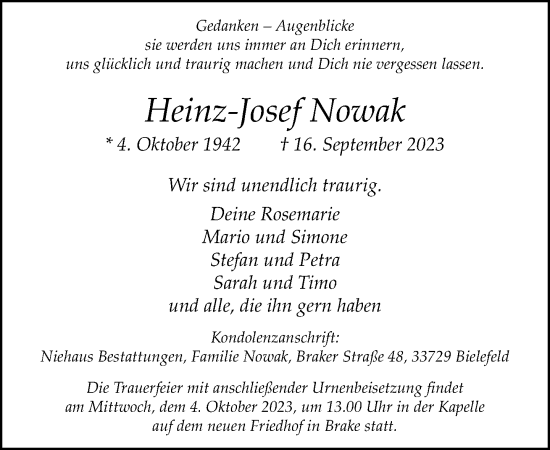 Traueranzeige von Heinz-Josef Nowak von Neue Westfälische