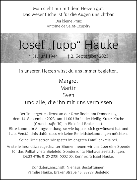 Traueranzeige von Josef  Hauke von Neue Westfälische