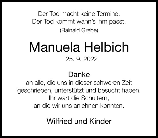 Traueranzeige von Manuela Helbich von Neue Westfälische