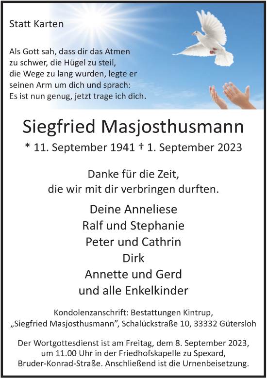 Traueranzeige von Siegfried Masjosthusmann von Neue Westfälische
