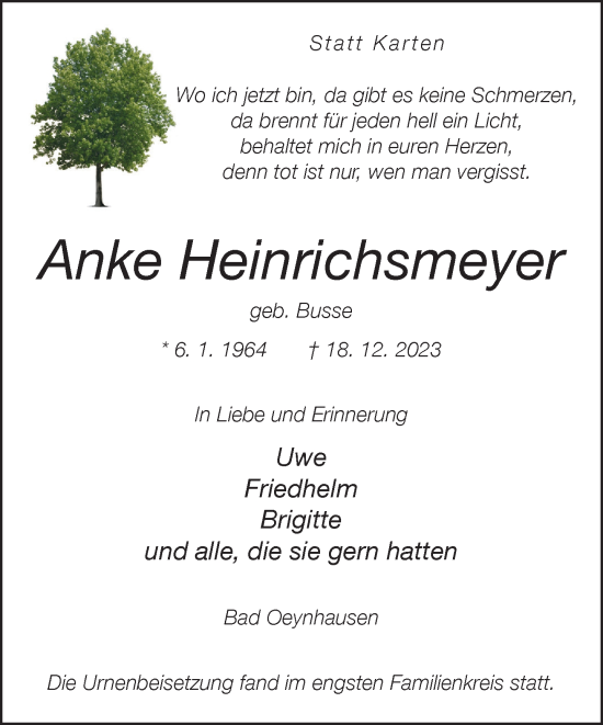 Traueranzeige von Anke Heinrichsmeyer von Neue Westfälische