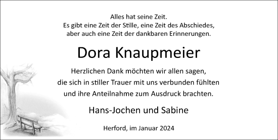 Traueranzeige von Dora Knaupmeier von Neue Westfälische