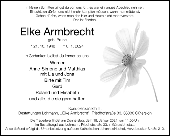 Traueranzeige von Elke Armbrecht von Neue Westfälische