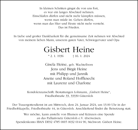 Traueranzeige von Gisbert Heine von Neue Westfälische
